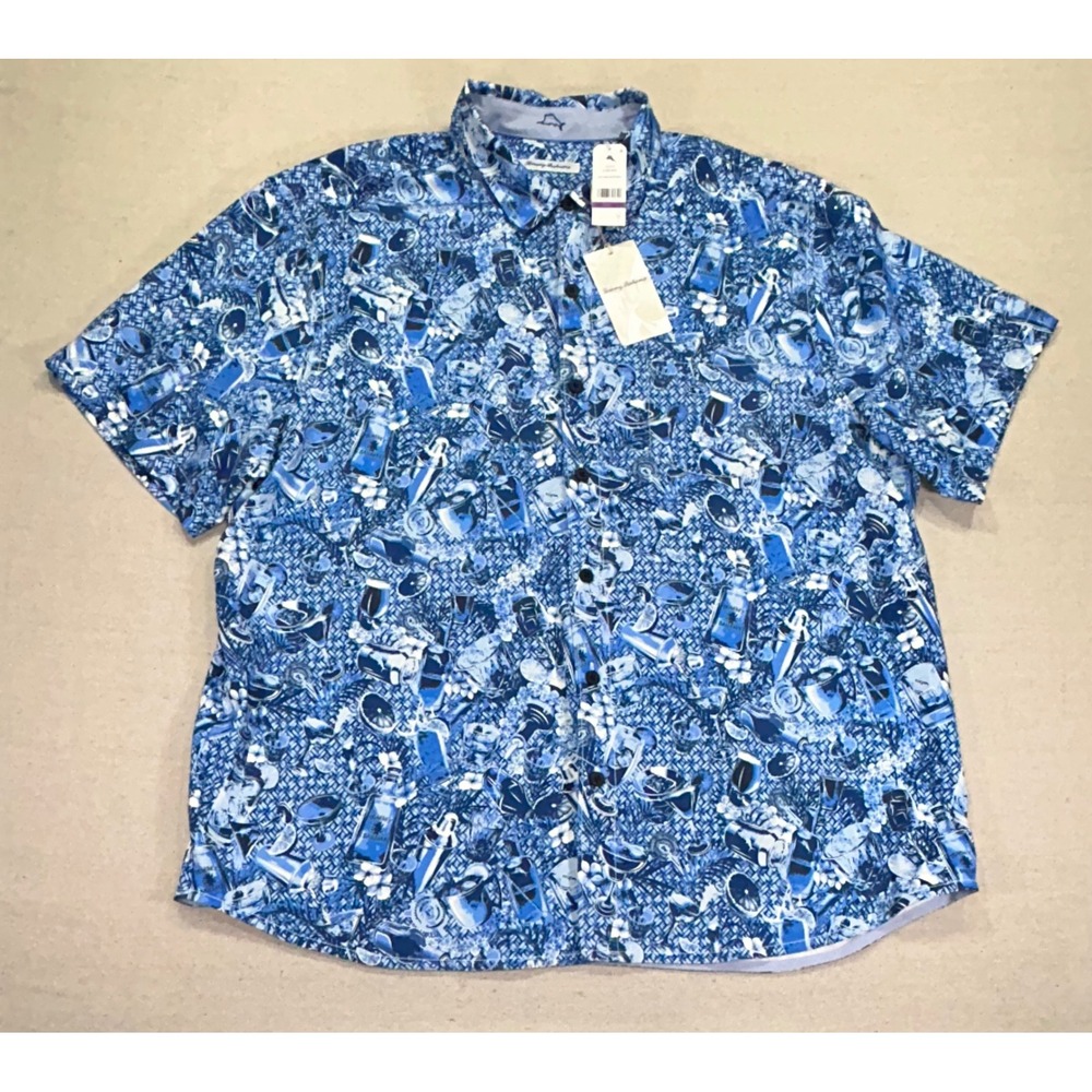 Tommy Bahama Men's XXL NWTs SILK Hawaiian Aloha Shirt COCKTAIL AOP Button‎